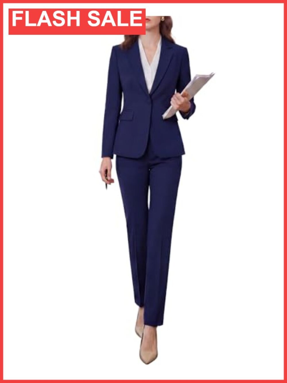 Women's Two Piece Pants Suit Wrinkle-Free Business Formal Blazer Set